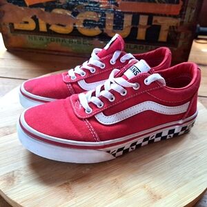 Vans Sneakers, Kid Size 3, Unisex, Red Skateboard Shoes, Black and White Checks